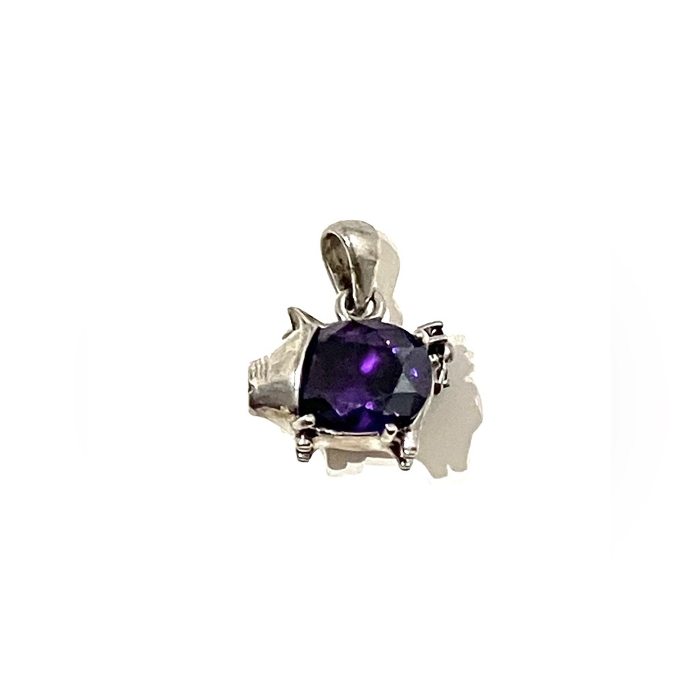 Solve Tone Purple Stone Lucky Pig Pendant